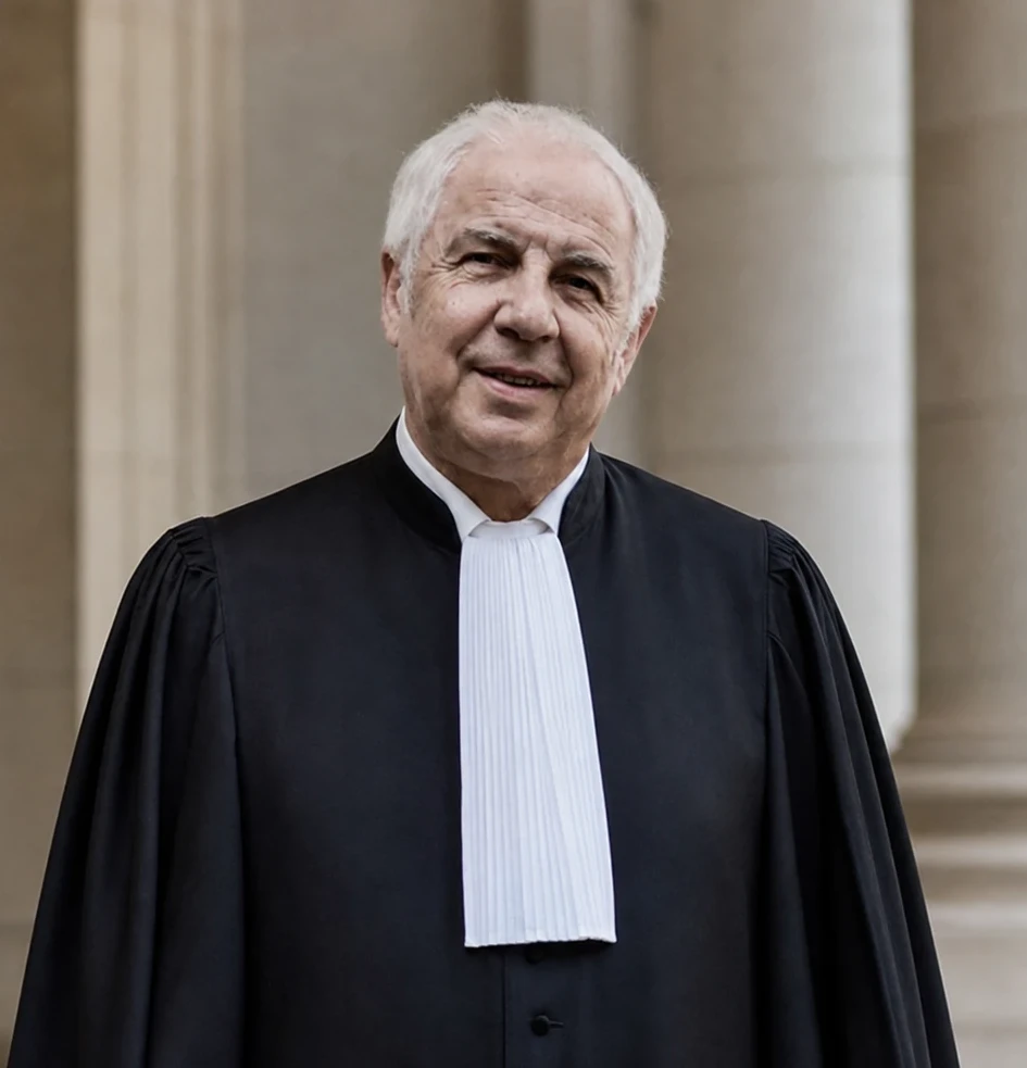 Maître Félix Allary en robe d’avocat